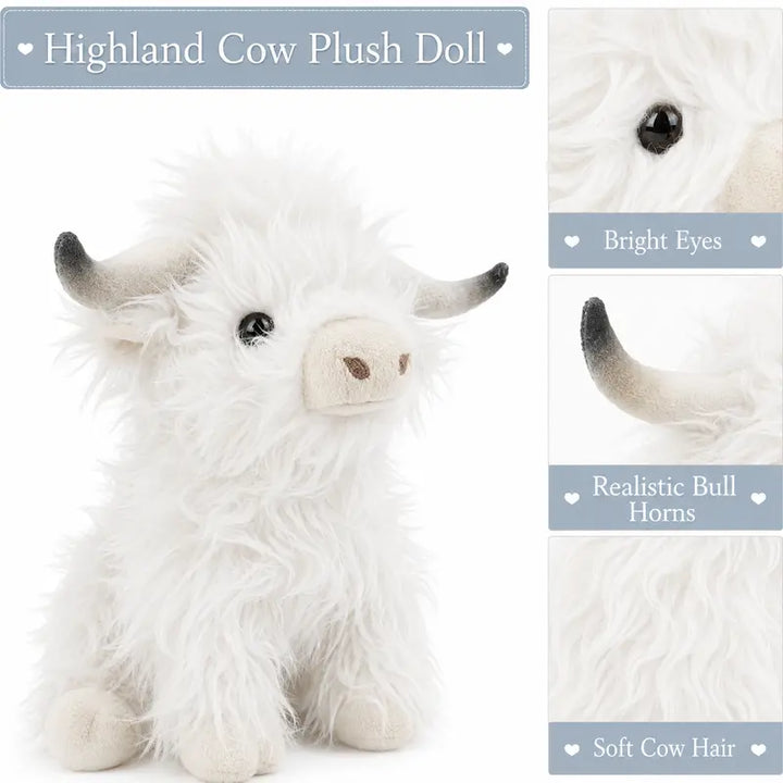 Realistic Highland Cow Plush Toy - White