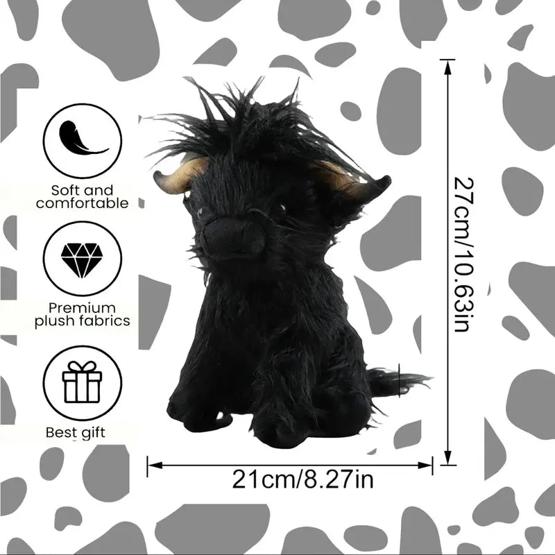 Realistic Highland Cow Plush Toy - Black